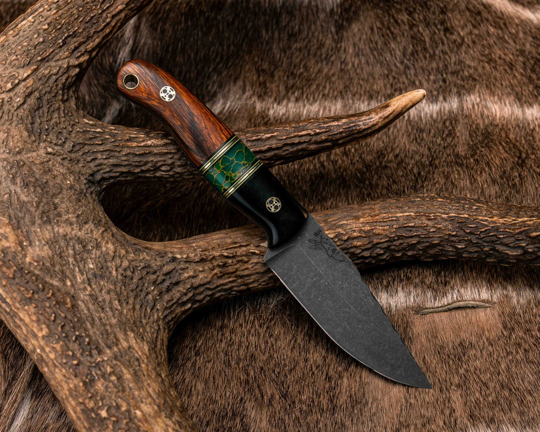Feather Light- Bison Horn, Black G10, Acid Green G10 and Brass Pin Striping, Arizona Jade Tru-stone Split, Desert Ironwood, Mosaic Pins, Smooth Grip