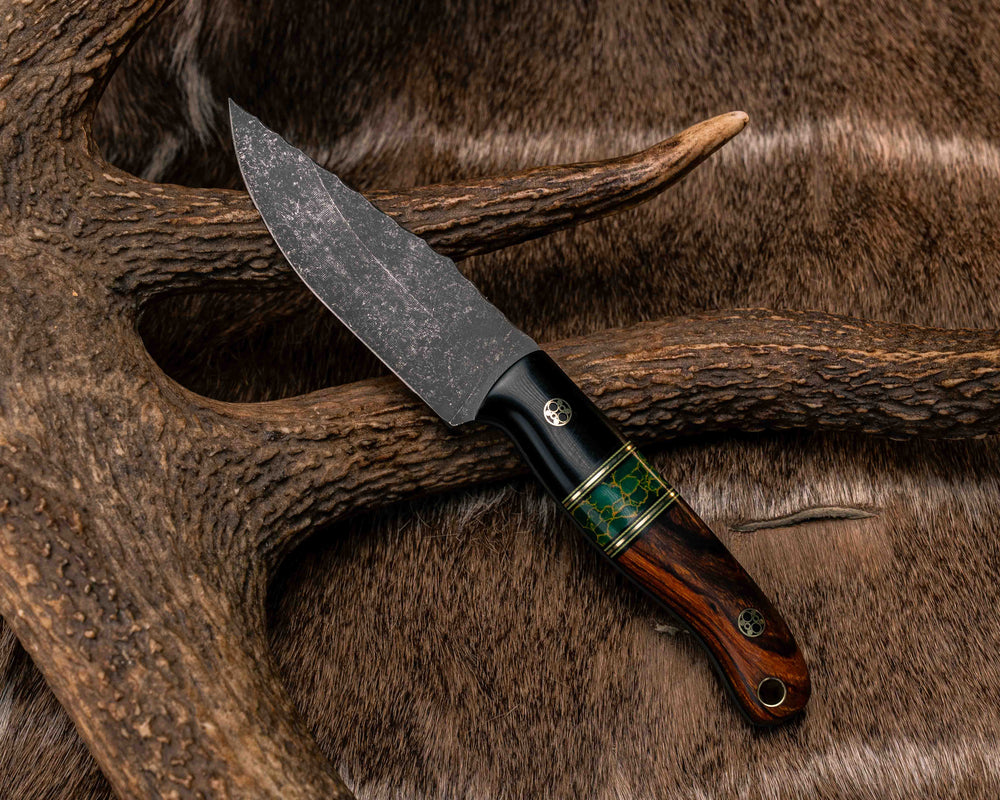 Feather Light- Bison Horn, Black G10, Acid Green G10 and Brass Pin Striping, Arizona Jade Tru-stone Split, Desert Ironwood, Mosaic Pins, Smooth Grip