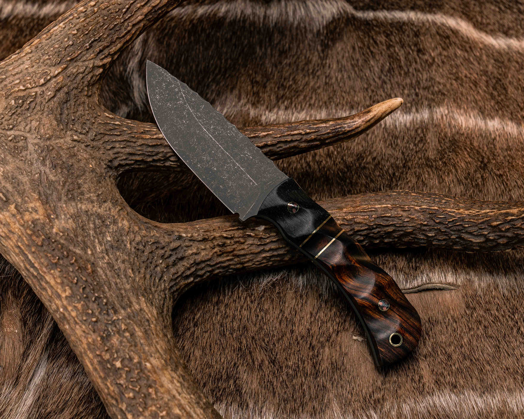 Cav Jr- Ancient Bog Oak, Black G10, Brass and Desert Ironwood Split, Desert Ironwood, Mosaic Pins, Brass Lanyard Pin, Textured Grip