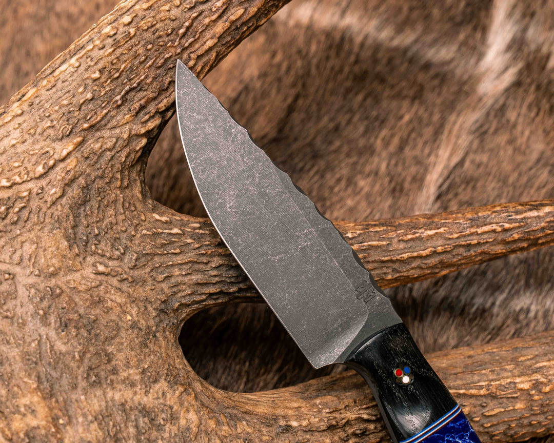Feather Light- Ancient Bog Oak, Blue, White and Red G10 Pin Striping, Sodalite Tru-stone Split, Black Ash, Patriot Mosaic Pins, Brass Lanyard Pin, Textured Grip