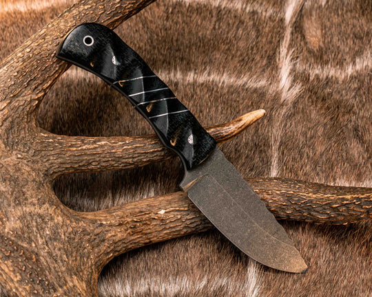 Cavner-Black Burlap Micarta, Black G10, Aluminum and Black Burlap Micarta Split, Mosaic Pins, Aluminum Lanyard Pin, Textured Grip