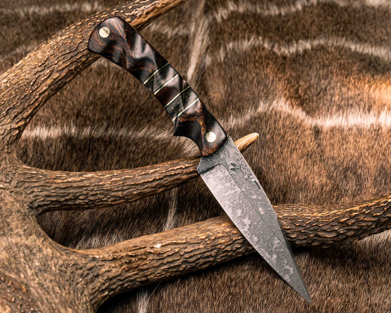 Prometheus- Desert Ironwood, Black G10 and Brass Pin Striping,  Gold Dark Matter Carbon and Desert Ironwood Split, Brass Pins, Textured Grip