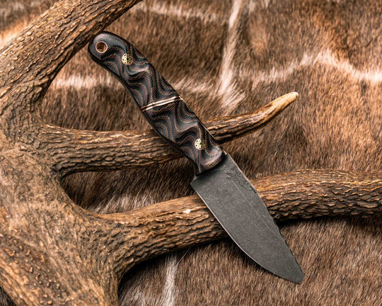 Feather Light- Python Micarta, Black G10 and Copper Split, Mosaic Pins, Copper Lanyard Pin, Textured Grip