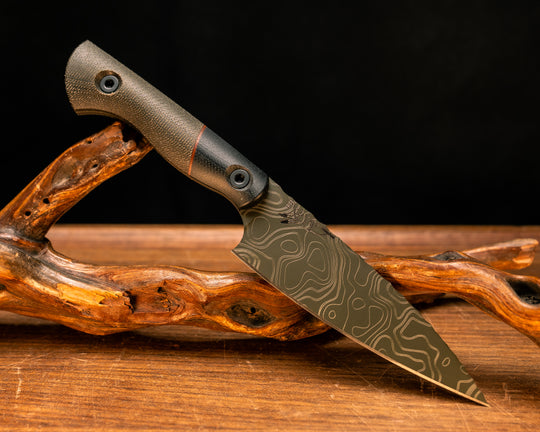 Steak Knife Set (4 piece)- Black G10, Natural Canvas Micarta Split, OD Green Canvas Micarta, OD Green Topography Cerakote, Allen Bolts, Smooth Grip