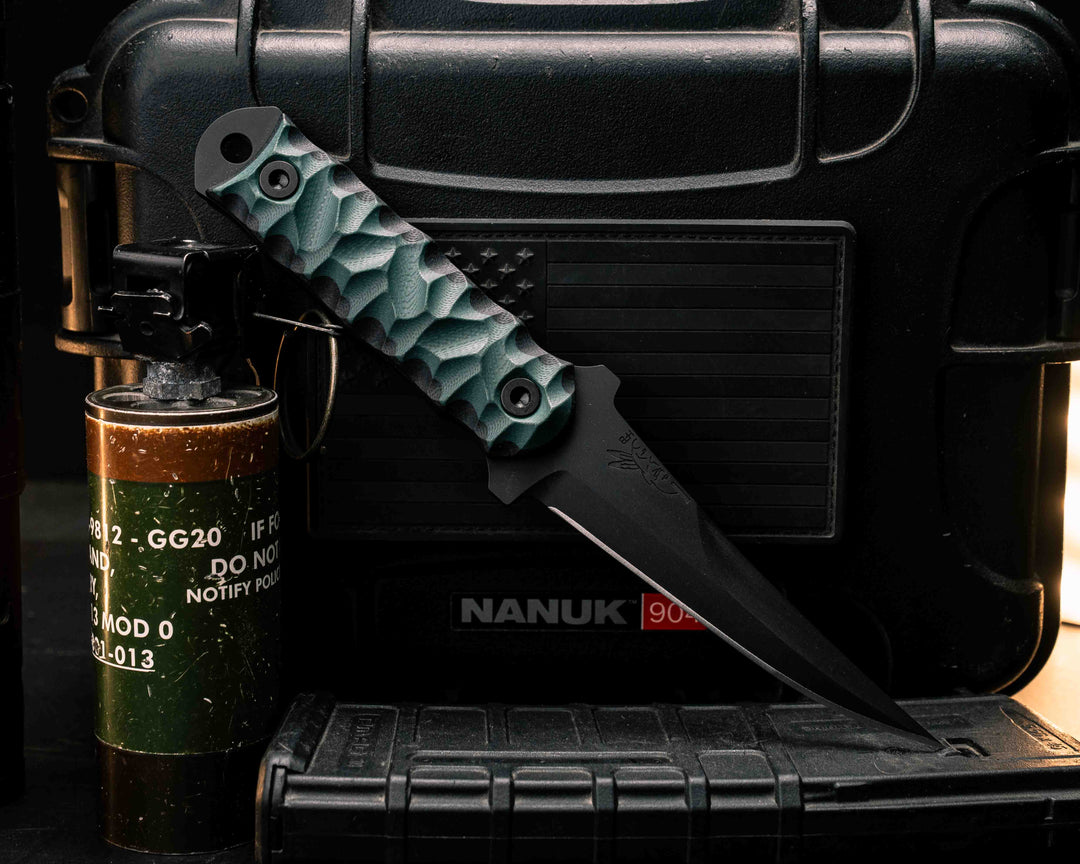 Combat Filet- Forest Green/Black G10, Armor Black Cerakote, Allen Bolts, Textured Grip