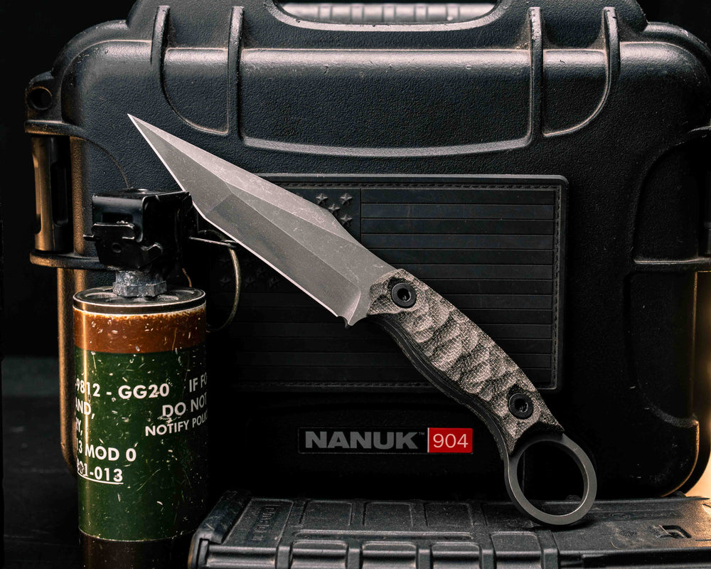 Ringed Tac Tanto- OD Green Canvas Micarta, Allen Bolts, Textured Grip