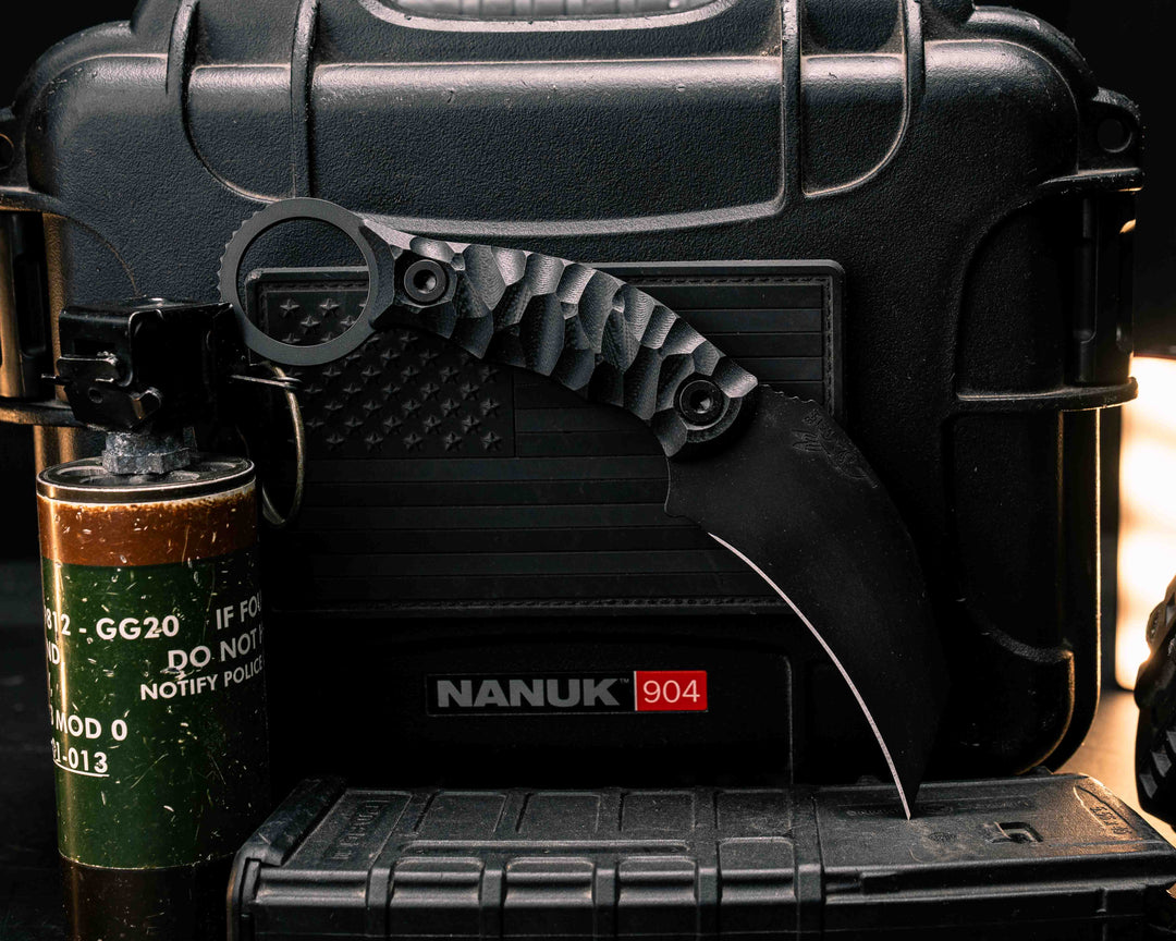 Karambito- Black G10, Armor Black Cerakote, Allen Bolts, Textured Grip