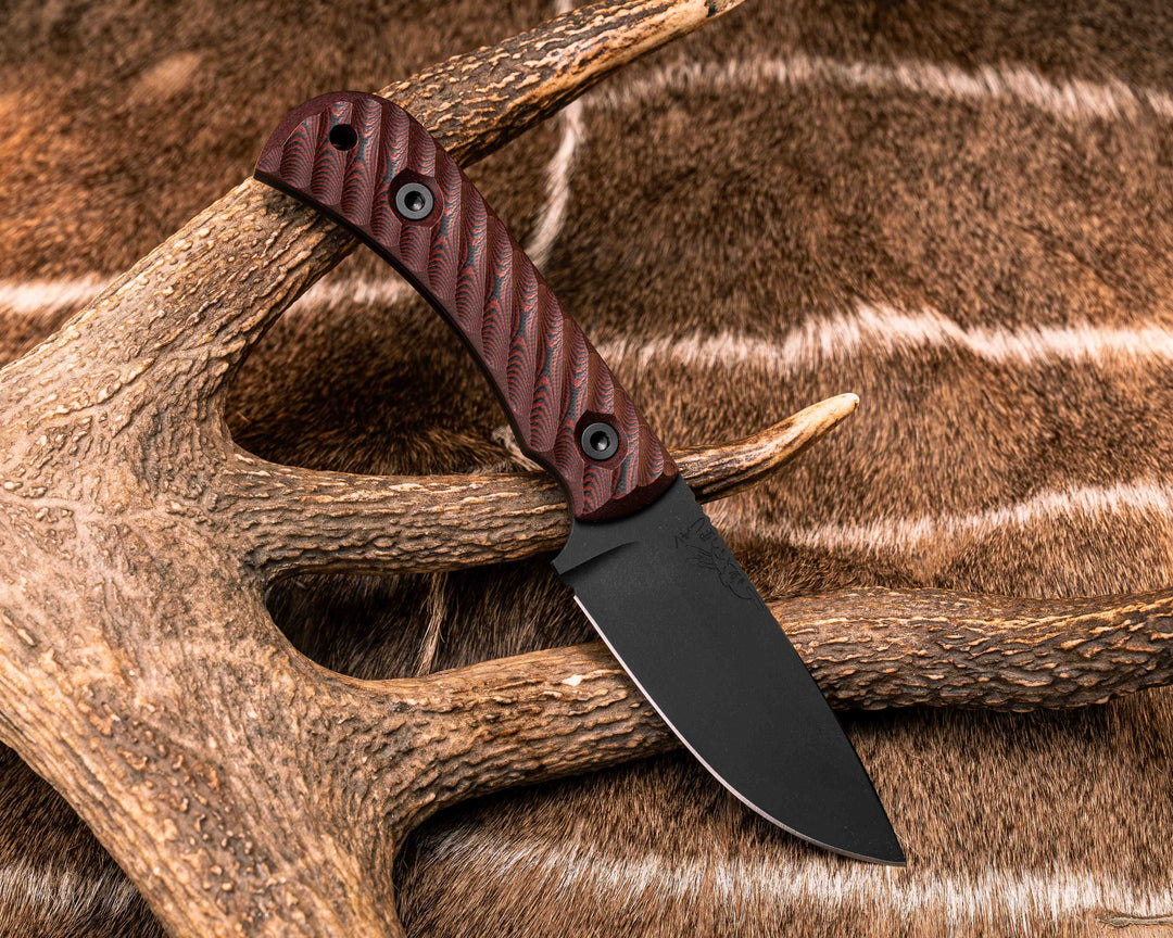 Cavner- Red/Black G10, Armor Black Cerakote, Allen Bolts, Textured Grip