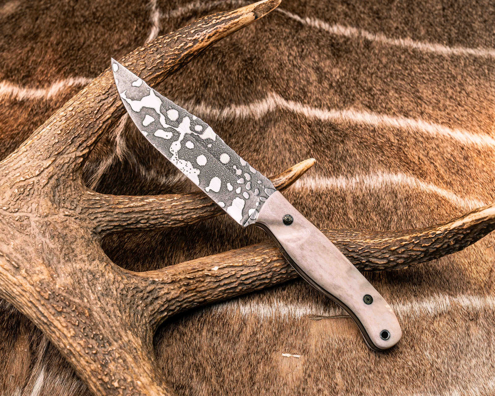 Crow Scout- Elk Antler, Mosaic Pins, Aluminum Lanyard Pin, Textured Grip