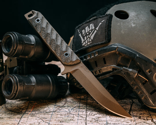 Kwaiken FC- Black Canvas Micarta, Midnight Bronze Cerakote, Allen Bolts, Iron Grip