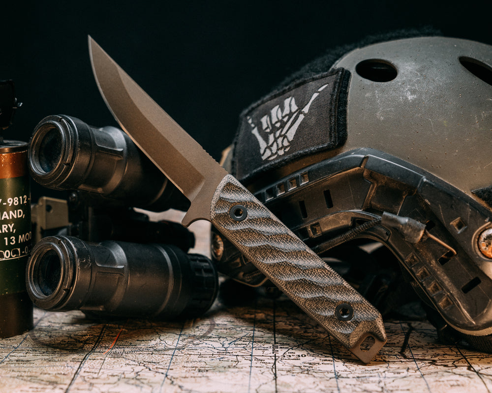 Kwaiken FC- Black Canvas Micarta, Midnight Bronze Cerakote, Allen Bolts, Iron Grip