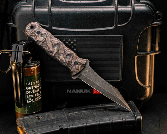 Combat Dirt Nap- Python Canvas Micarta, CF Pins, CF Lanyard Pin, Textured Grip