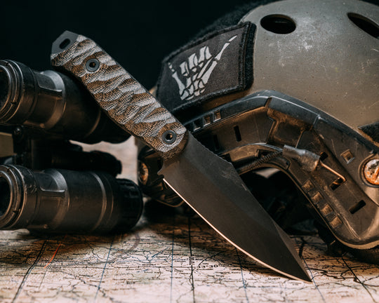 Field Knife- Black Canvas Micarta, Armor Black Cerakote, Allen Bolts, Chaos Grip