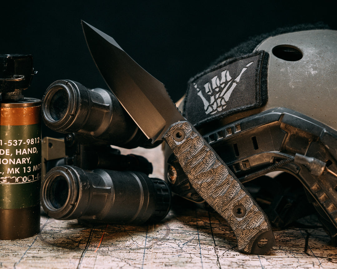 Field Knife- Black Canvas Micarta, Armor Black Cerakote, Allen Bolts, Chaos Grip