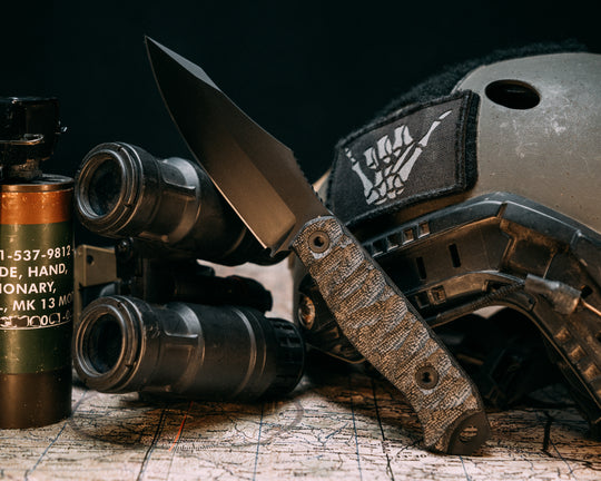 Field Knife- Black Canvas Micarta, Armor Black Cerakote, Allen Bolts, Chaos Grip