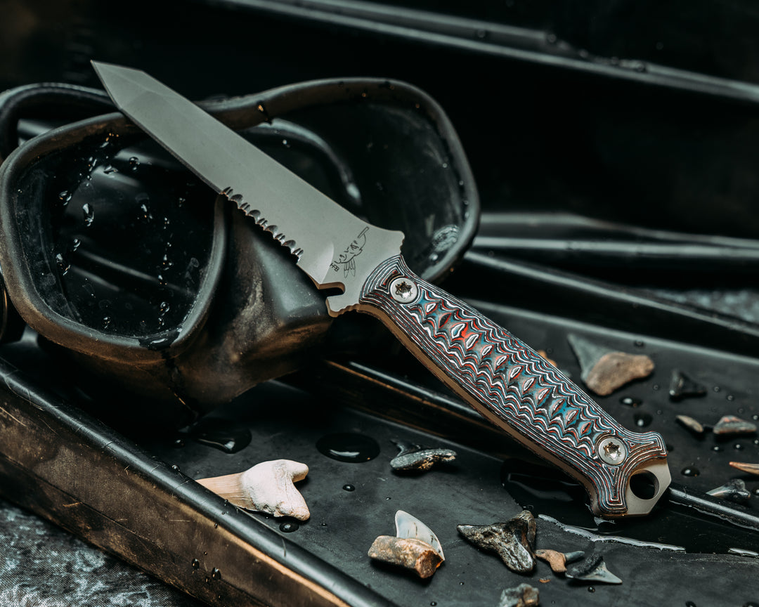 Dive Knife Tanto- Nebula Carbon, Steel Grey Cerakote, Ti Torx Bolts, Iron Grip