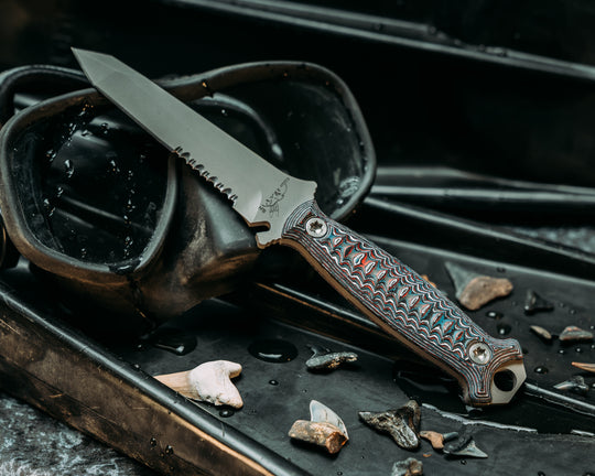 Dive Knife Tanto- Nebula Carbon, Steel Grey Cerakote, Ti Torx Bolts, Iron Grip