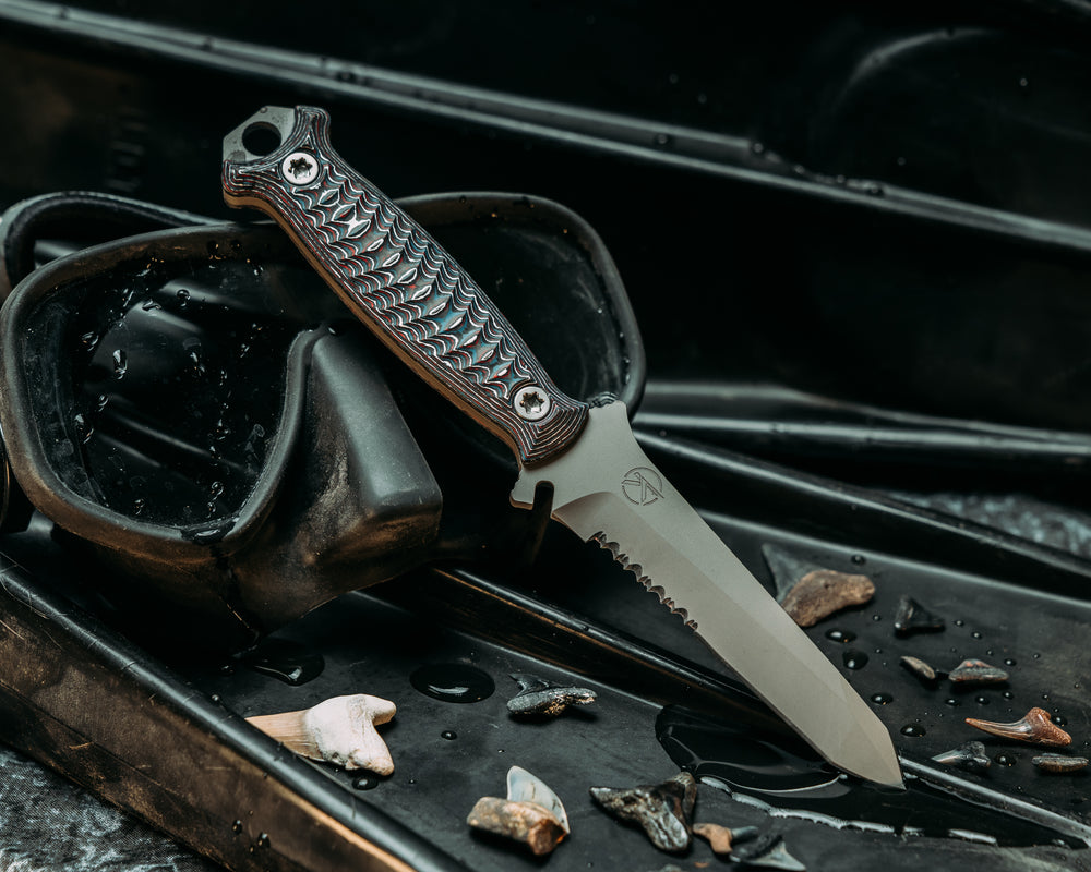 Dive Knife Tanto- Nebula Carbon, Steel Grey Cerakote, Ti Torx Bolts, Iron Grip