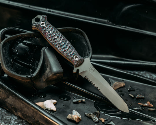 Dive Knife Tanto- Nebula Carbon, Steel Grey Cerakote, Ti Torx Bolts, Iron Grip