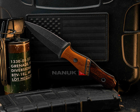 Pulse Checker- Vintage Butterscotch Micarta, Black G10 an Aluminum Pin Striping, Black Ash Burl Split, Desert Ironwood, Mosaic Pin, Aluminum Lanyard Pin, Smooth Grip
