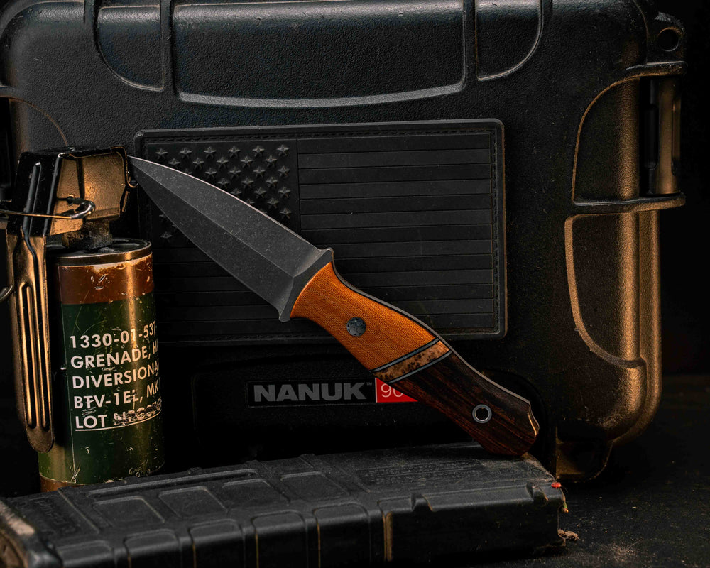 Pulse Checker- Vintage Butterscotch Micarta, Black G10 an Aluminum Pin Striping, Black Ash Burl Split, Desert Ironwood, Mosaic Pin, Aluminum Lanyard Pin, Smooth Grip