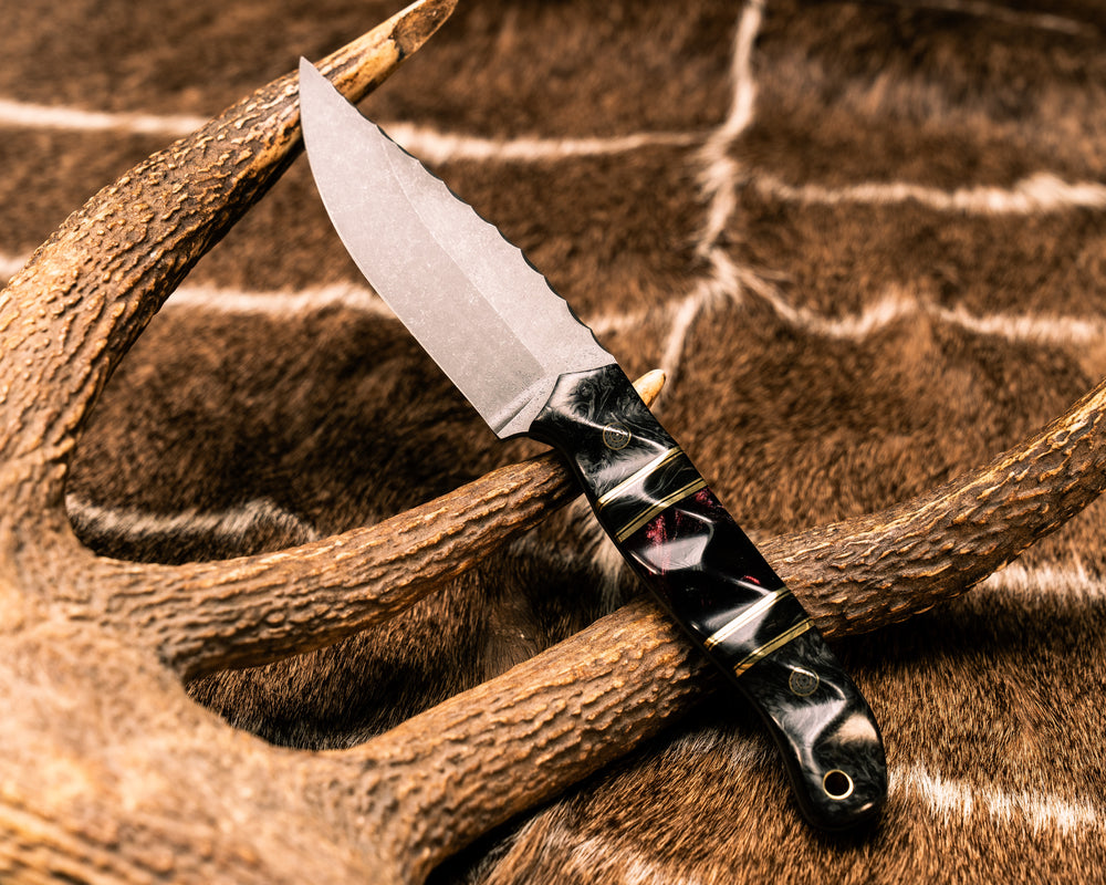 Crow Jr- Black Dark Matter Carbon, Brass and Black G10 Pin Striping, Black Dark Matter Carbon and Red Pearl Resin Split, Mosaic Pins, Brass lanyard Pin, Textured Grip