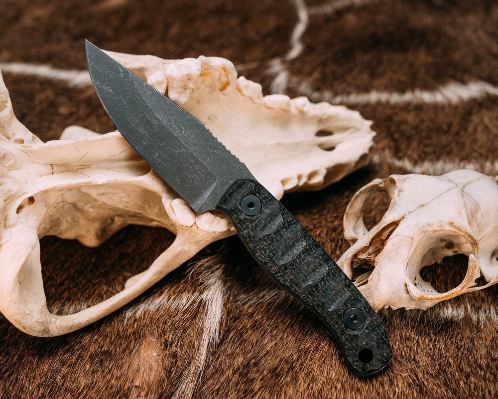 Feather Light- Black Burlap Micarta, Allen Bolts, Iron Grip