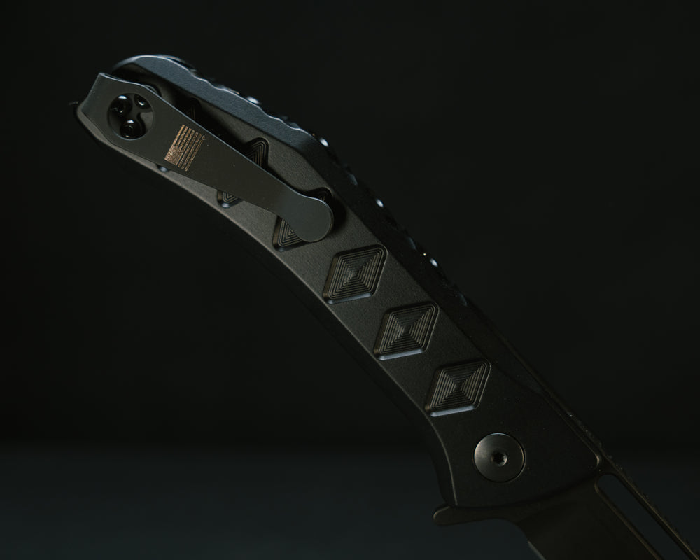 Kwaiken Folder- Anodized Black Handle, Black Nitride Blade, Textured Grip, Deep Carry Pocket Clip