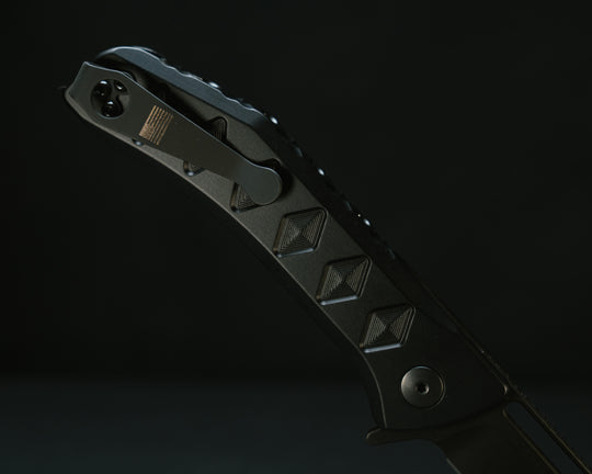 Kwaiken Folder- Anodized Black Handle, Black Nitride Blade, Textured Grip, Deep Carry Pocket Clip