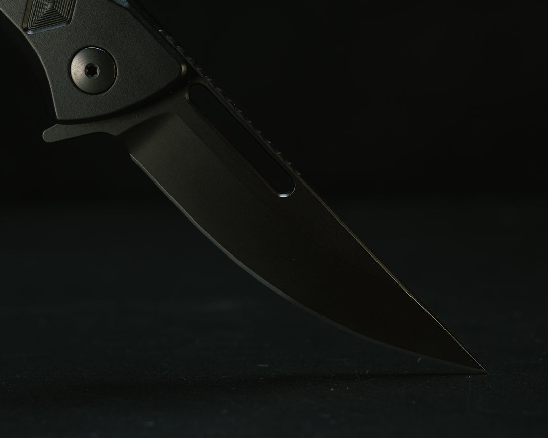 Kwaiken Folder- Anodized Black Handle, Black Nitride Blade, Textured Grip, Deep Carry Pocket Clip