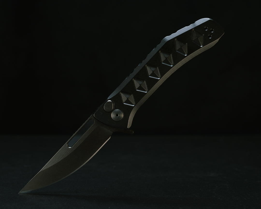 Kwaiken Folder- Anodized Black Handle, Black Nitride Blade, Textured Grip, Deep Carry Pocket Clip