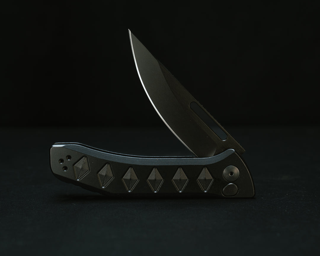 Kwaiken Folder- Anodized Black Handle, Black Nitride Blade, Textured Grip, Deep Carry Pocket Clip