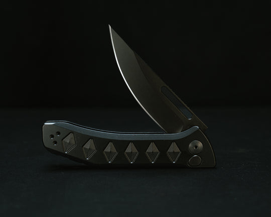 Kwaiken Folder- Anodized Black Handle, Black Nitride Blade, Textured Grip, Deep Carry Pocket Clip