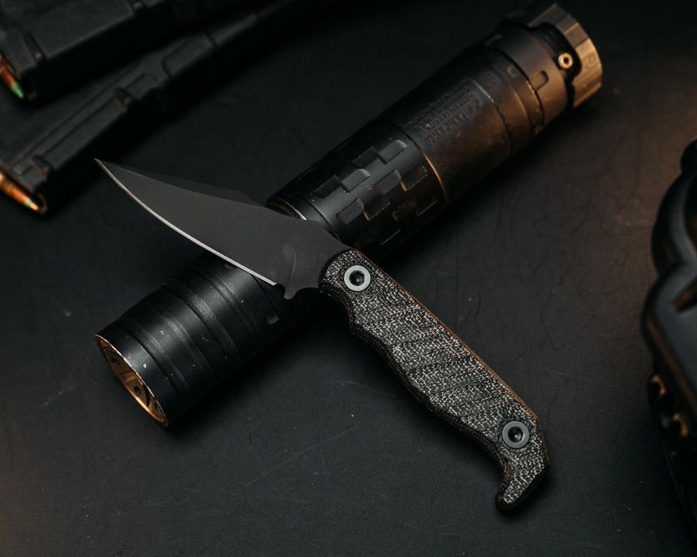 Custom EDC - Black Canvas Micarta, Armor Black Cerakote, Allen Bolts, Chaos Grip