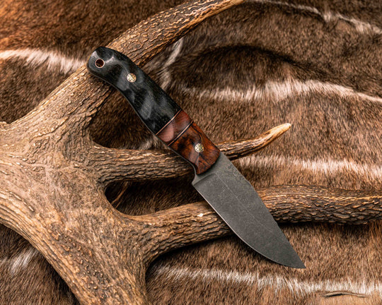 Crow Jr- Desert Ironwood, Black G10 and Copper Pin Striping, Desert Ironwood Split, Ancient Bog Oak, Mosaic Pins, Copper Lanyard Pin, Textured Grip