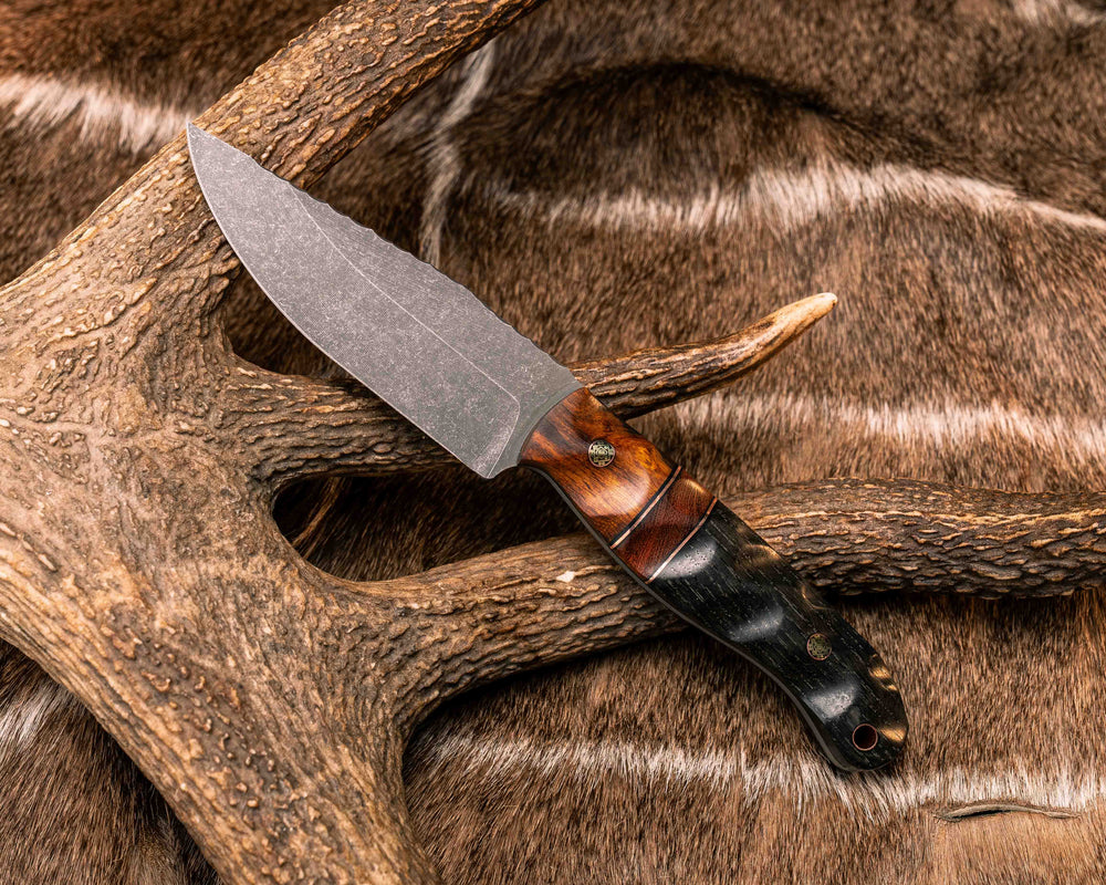 Crow Jr- Desert Ironwood, Black G10 and Copper Pin Striping, Desert Ironwood Split, Ancient Bog Oak, Mosaic Pins, Copper Lanyard Pin, Textured Grip