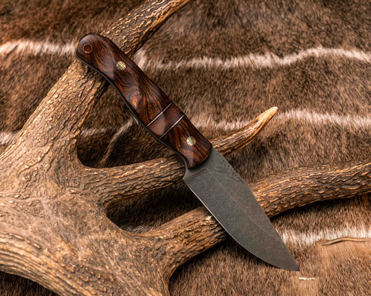 Crow Jr- Desert Ironwood, Black G10 and Copper Pin Striping, Desert Ironwood Split, Mosaic Pins, Copper Lanyard Pin, Textured Grip