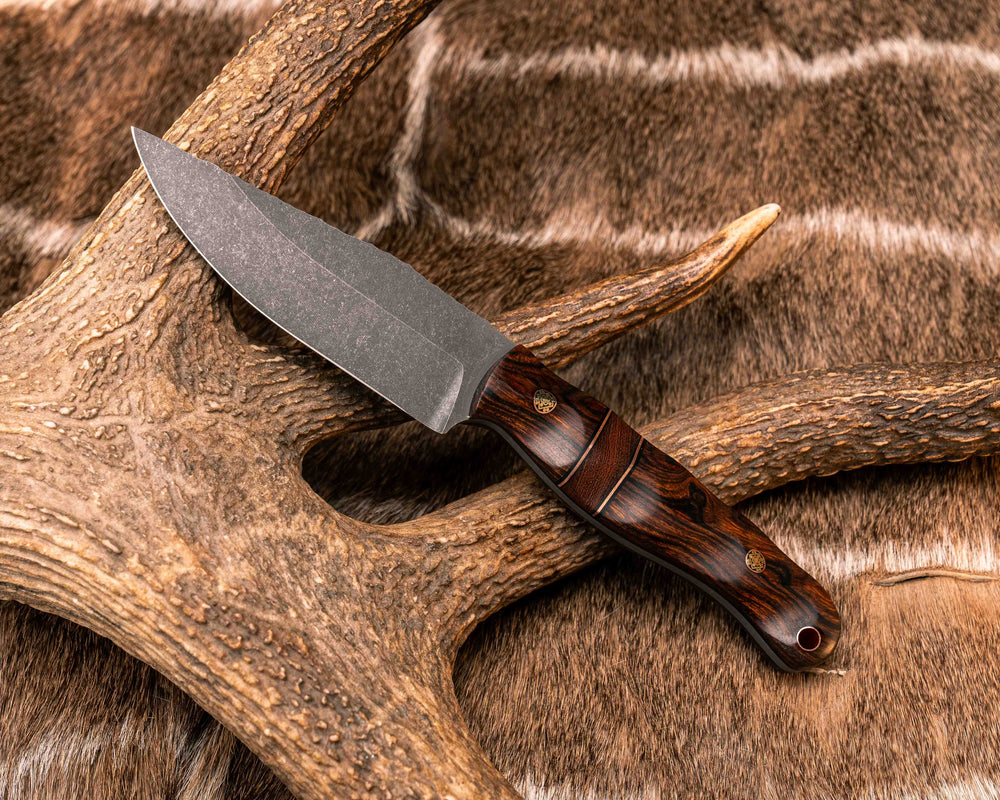 Crow Jr- Desert Ironwood, Black G10 and Copper Pin Striping, Desert Ironwood Split, Mosaic Pins, Copper Lanyard Pin, Textured Grip