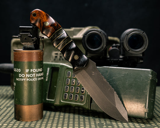 Disaster Jr- Black Burlap Micarta, Black G10 and Brass Pin Striping, Black Dark Matter Carbon and Green Dark Matter Carbon Split, Mosaic Pins, Brass Lanyard Pin, Textured Grip