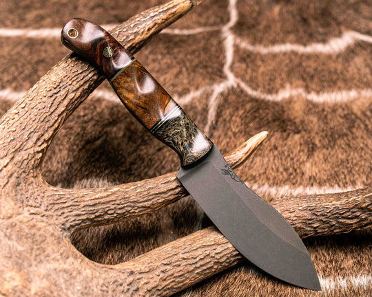Hunter Skinner- Gold Dark Matter Carbon, Black G10 and Brass Pin Striping, Teak, Split, Redwood Burl, Mosaic Pins, Brass Lanyard Pin, Textured Grip