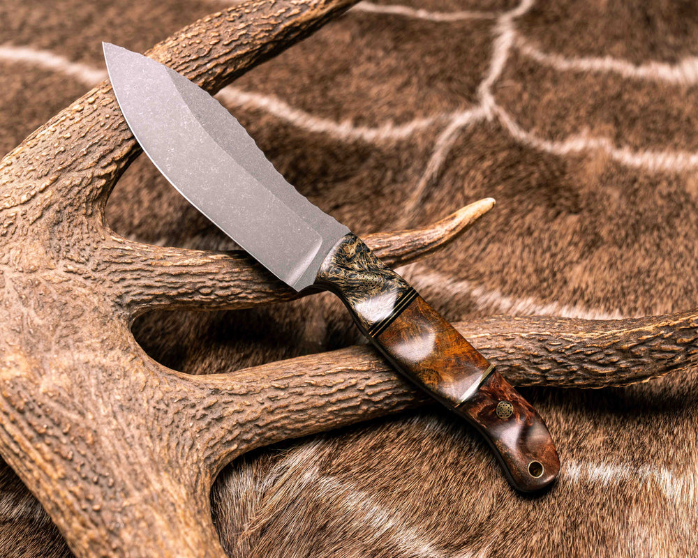 Hunter Skinner- Gold Dark Matter Carbon, Black G10 and Brass Pin Striping, Teak, Split, Redwood Burl, Mosaic Pins, Brass Lanyard Pin, Textured Grip