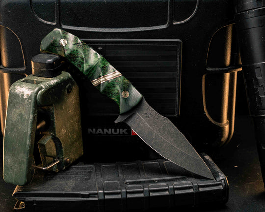 Ishi- Dyed Black Ash, Black G10, Copper, OD Green G10, White G10 and Brass Split, Mosaic Pins, Textured Grip