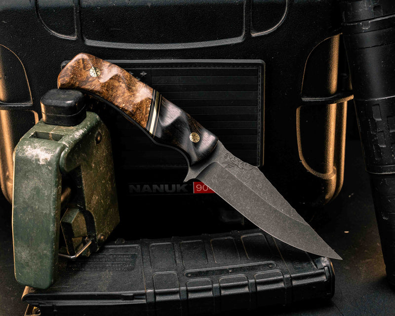 Tosahwi- African Blackwood, Black G10, Coyote G10 and Brass Split, Mosaic Pins, Textured Grip