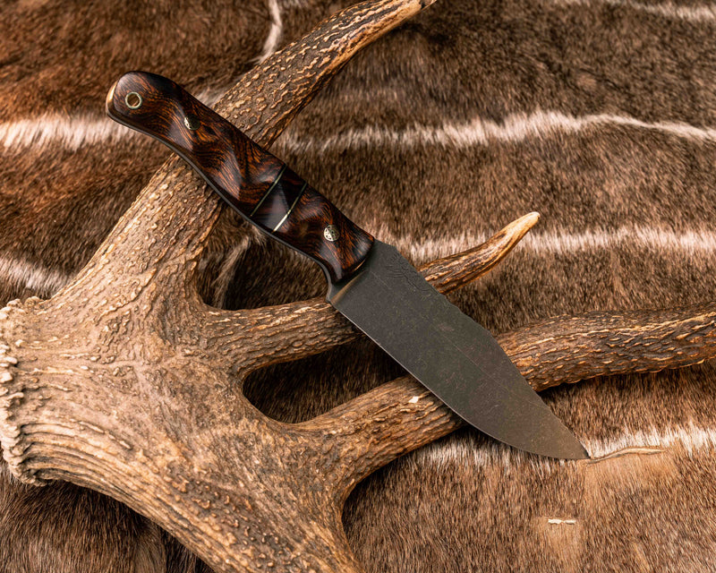 Crow Scout- Desert Ironwood, Black G10 and Brass Pin Striping, Desert Ironwood Split, Desert Ironwood, Mosaic Pins, Brass Lanyard Pin, Textured Grip
