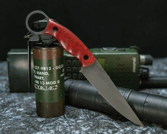 Osoraku 4"- Red Grip-tec, CF Pins, Grooved Grip
