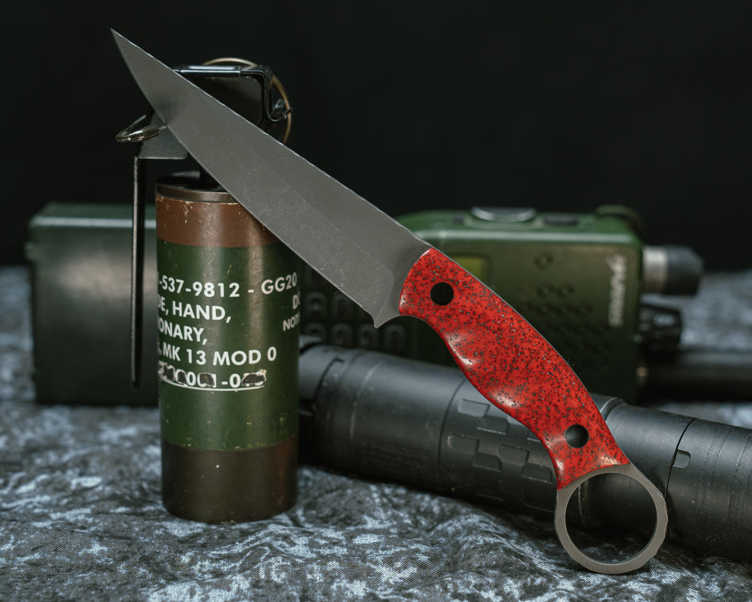 Osoraku 4"- Red Grip-tec, CF Pins, Grooved Grip