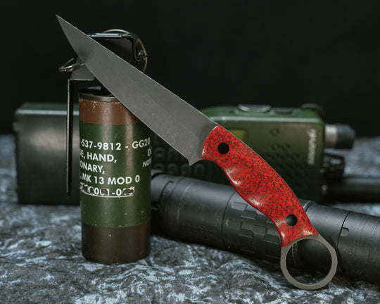 Osoraku 4"- Red Grip-tec, CF Pins, Grooved Grip