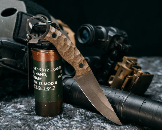 Osoraku 3" Mini- Brown Burlap Micarta, CF Pins, Chaos Grip