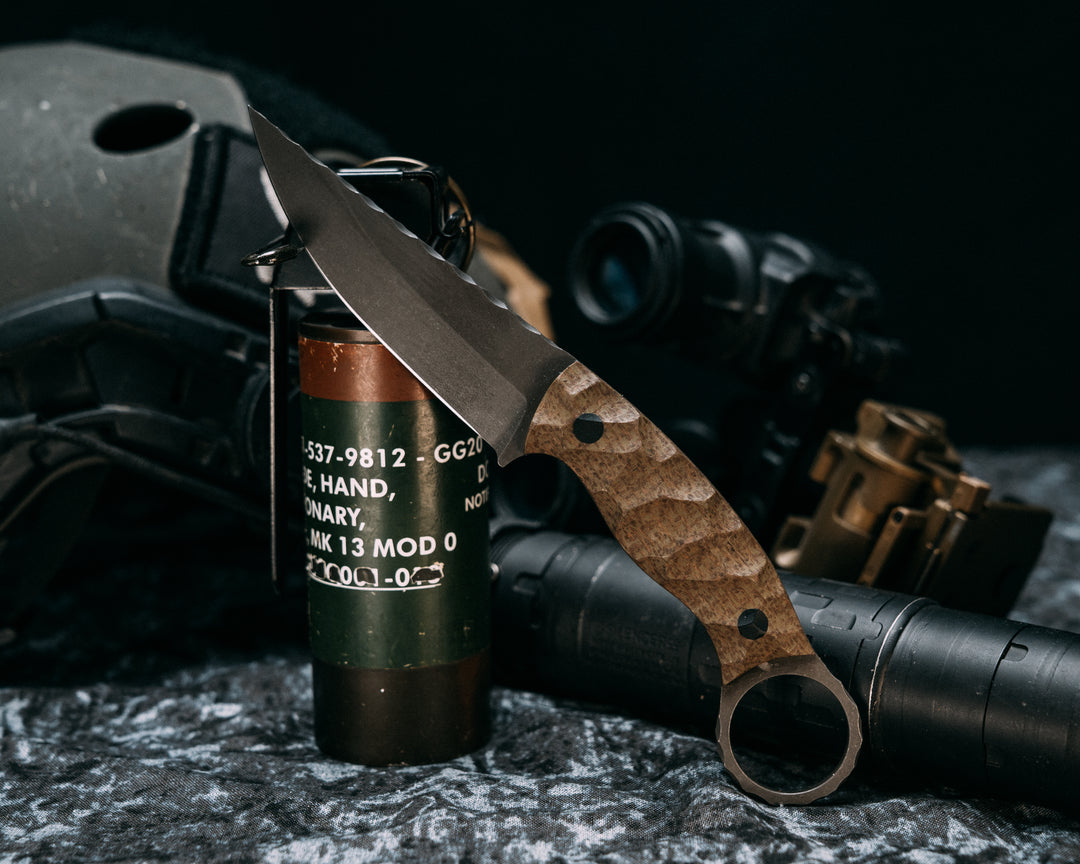 Osoraku 3" Mini- Brown Burlap Micarta, CF Pins, Chaos Grip