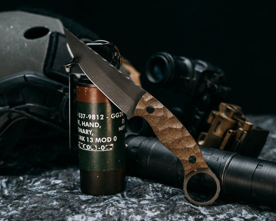 Osoraku 3" Mini- Brown Burlap Micarta, CF Pins, Chaos Grip